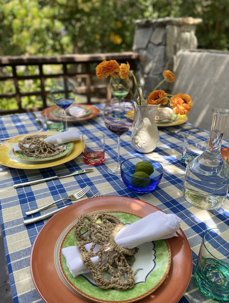 Gingham Tablecloth - Square Mediterranean Blue — AMBER SAKAI